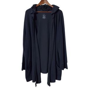 Cuddl Duds Ultra-Soft Comfort Hooded Cardigan Size 3X Plus Black Pockets Womens